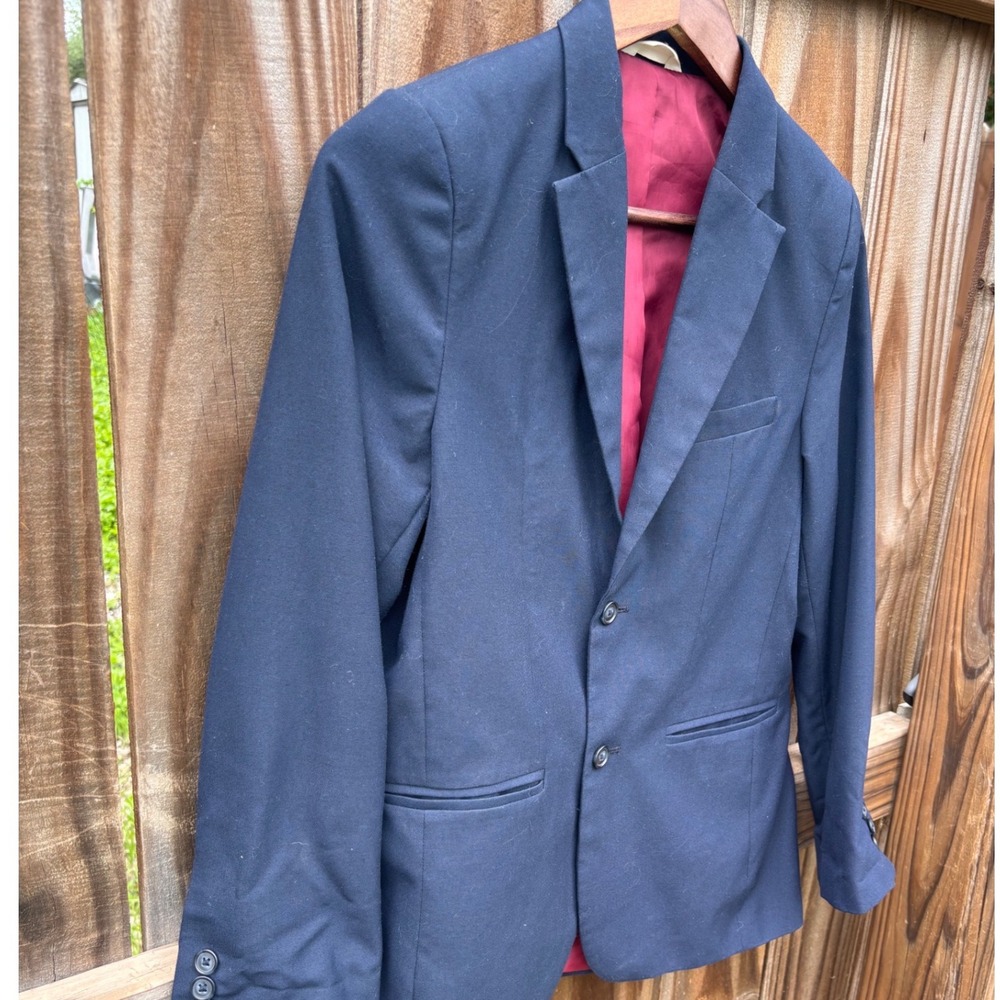 Blazer Boys Navy Blue Good Two Button Burgundy Lining Kids Size 14 - Picture 4 of 12